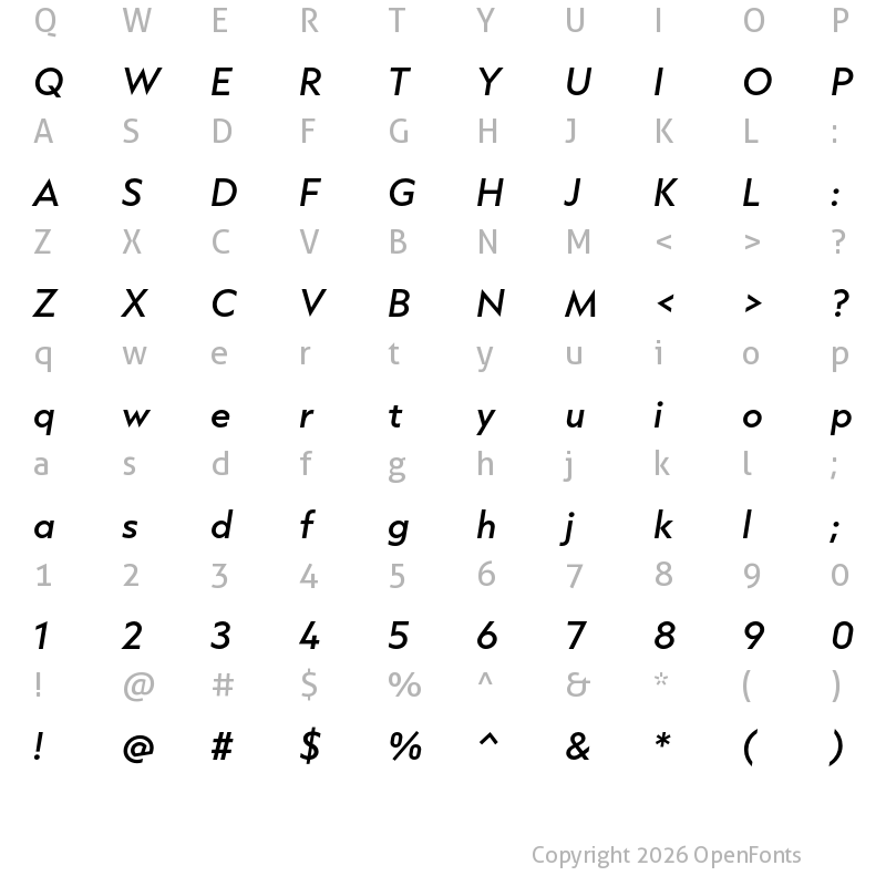 Character Map of Capitana Medium Italic