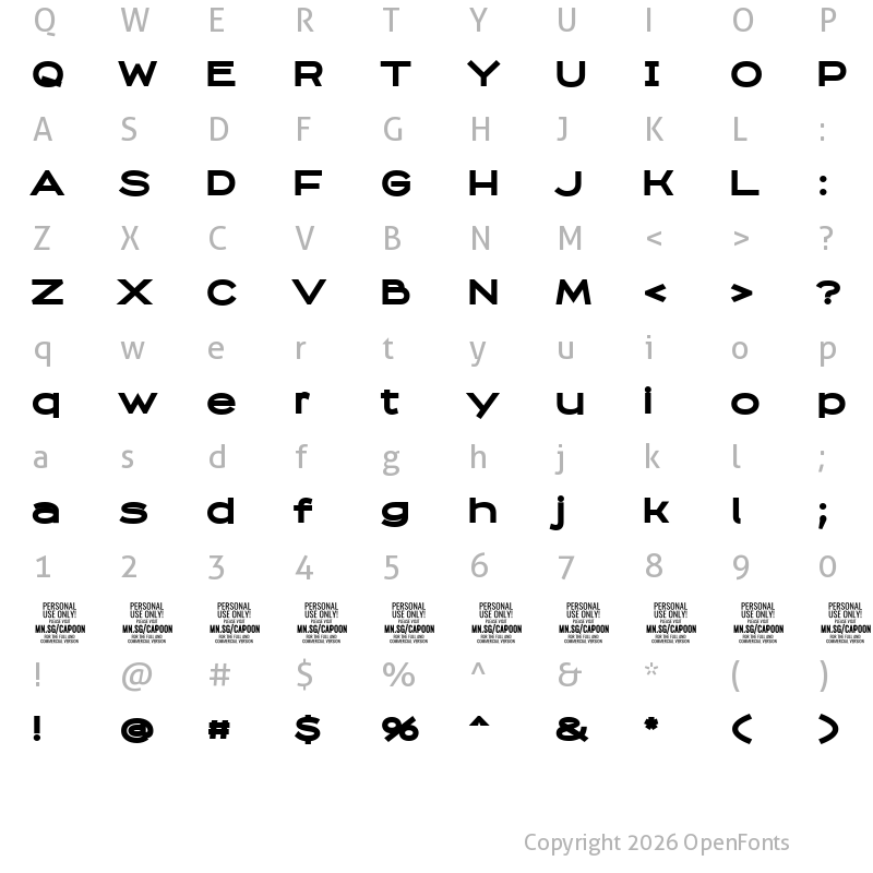 Character Map of Capoon PERSONAL USE Black