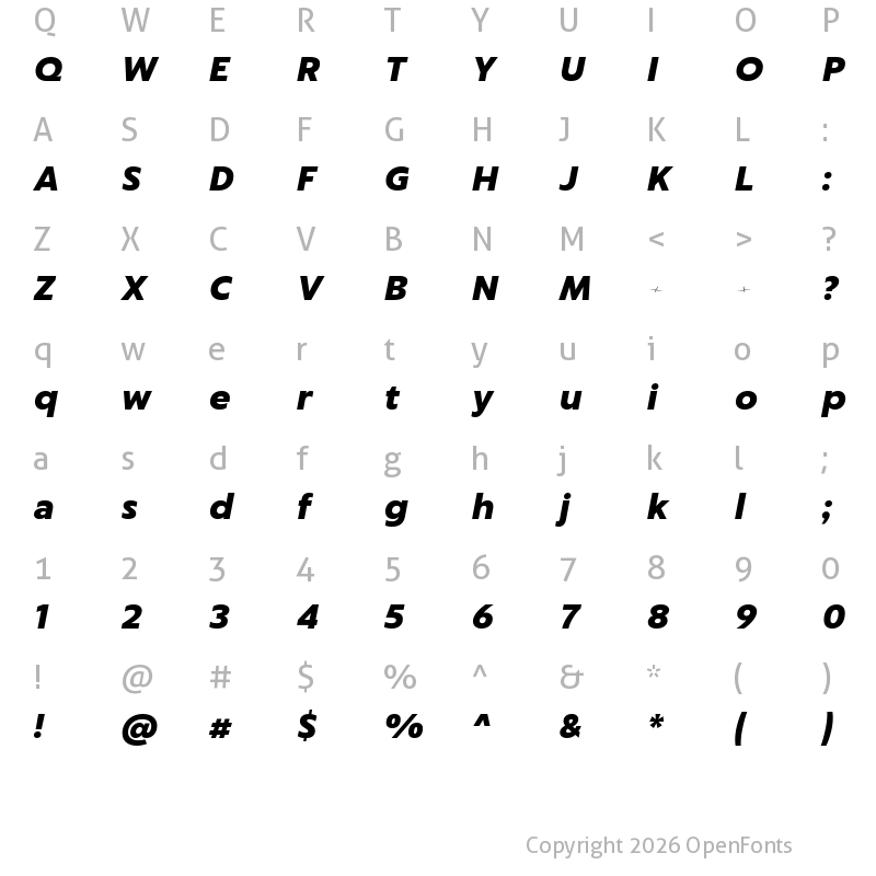 Character Map of Captura Black Italic