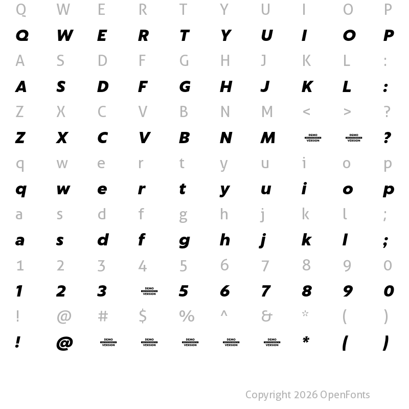 Character Map of Captura Black Italic Demo