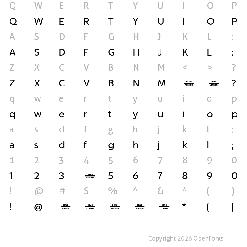 Character Map of Captura Regular Demo