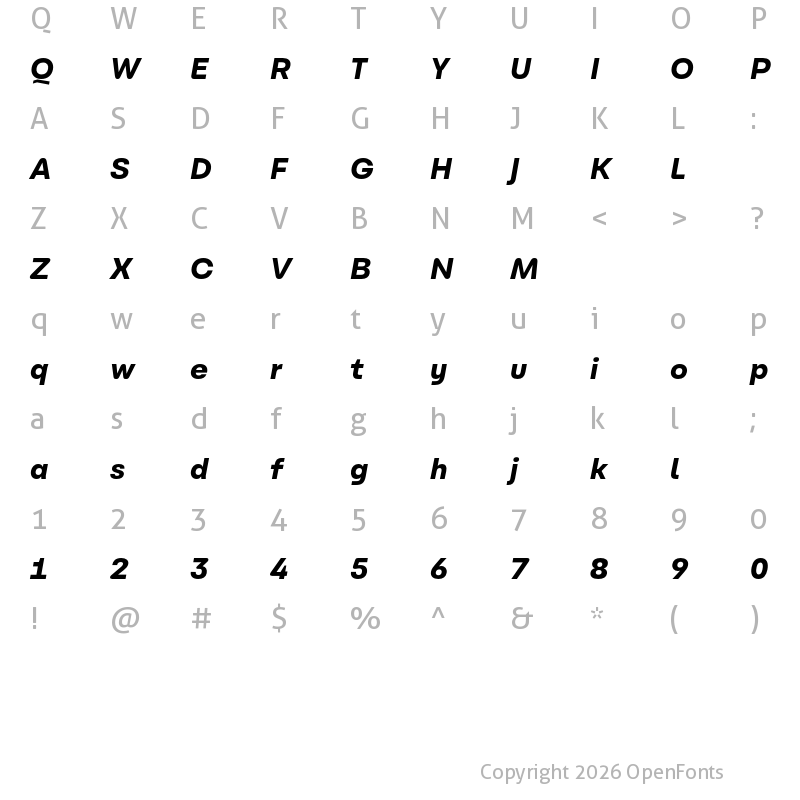 Character Map of Carbona Test ExtraBold Slanted