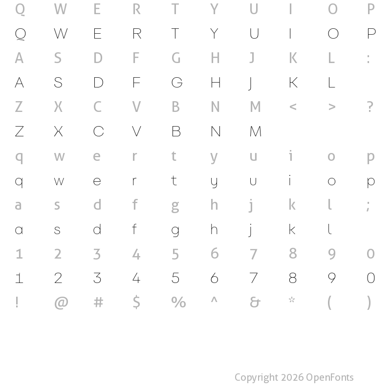 Character Map of Carbona Test ExtraLight