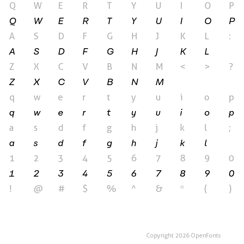 Character Map of Carbona Test Medium Slanted