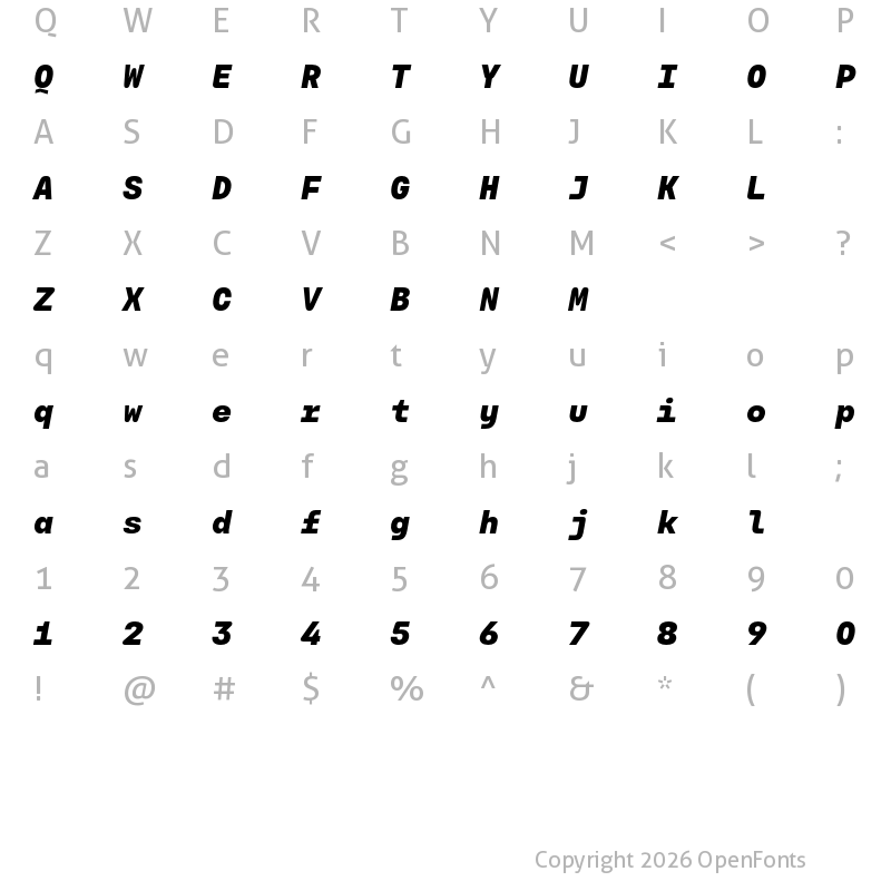 Character Map of Carbona Test Mono Black Slanted