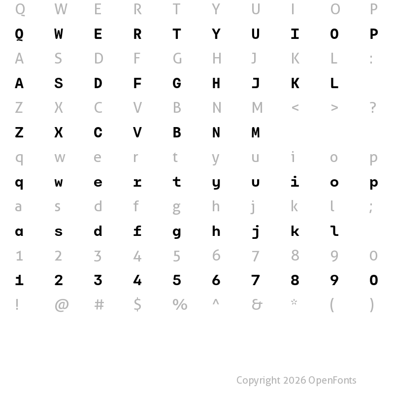 Character Map of Carbona Test Mono Bold