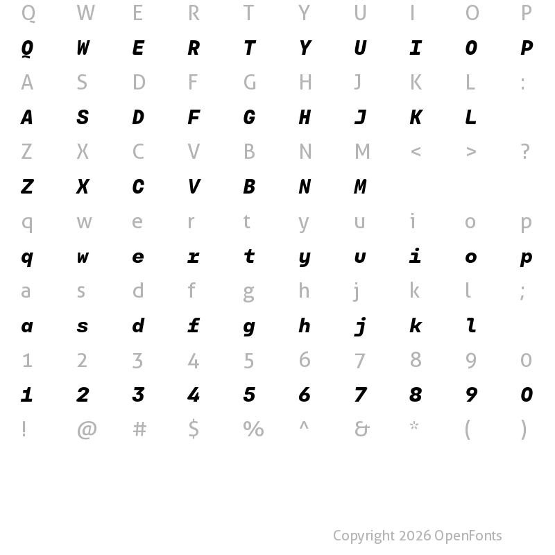 Character Map of Carbona Test Mono ExtraBold Slanted