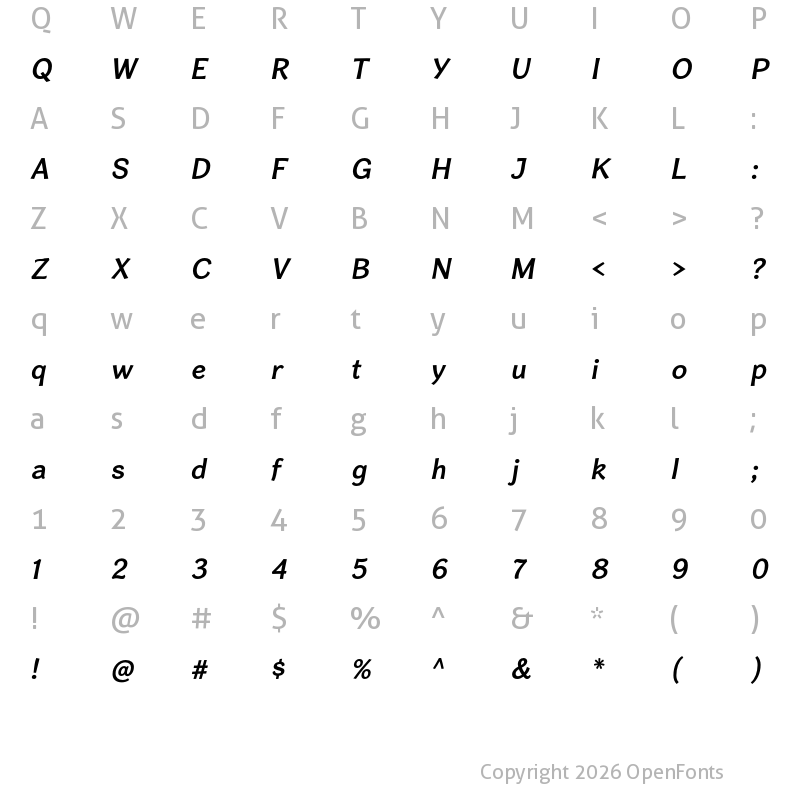 Character Map of Cardigan SemiBold Italic