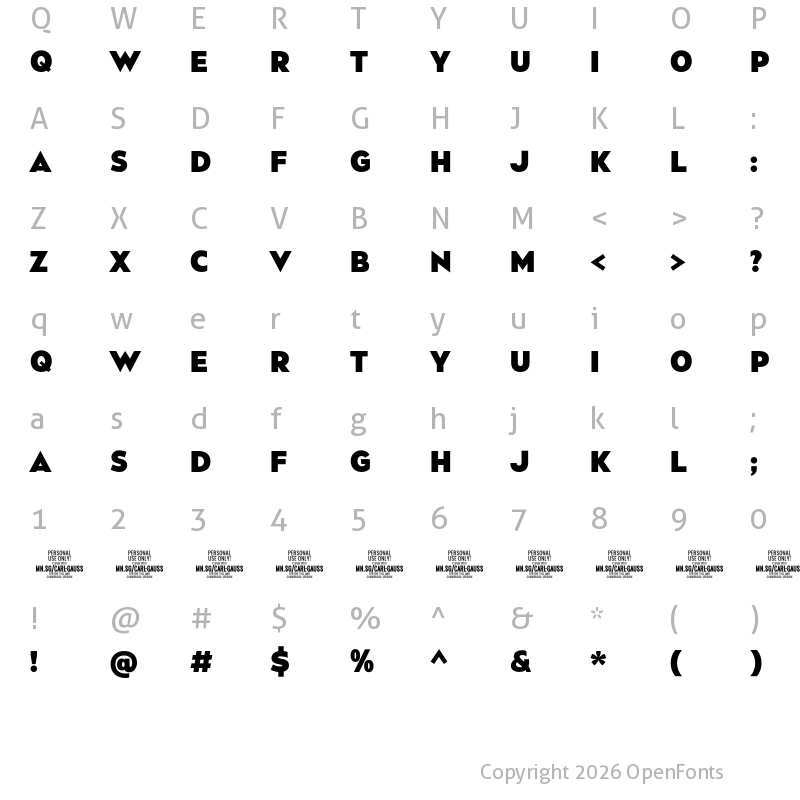 Character Map of Carl Gauss PERSONAL USE ONLY Regular
