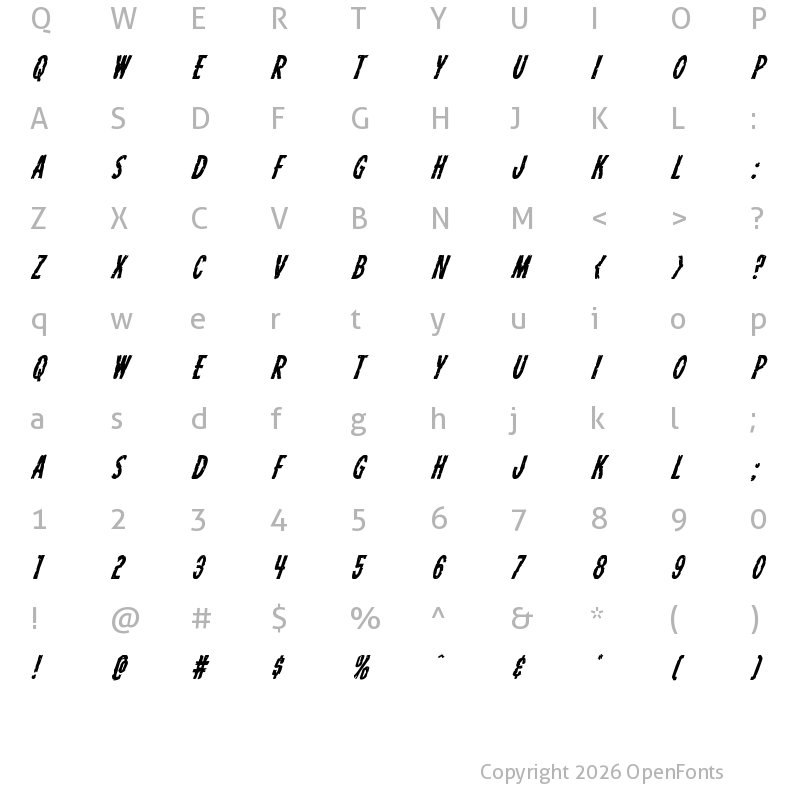 Character Map of Carnival Corpse Super-Italic Italic