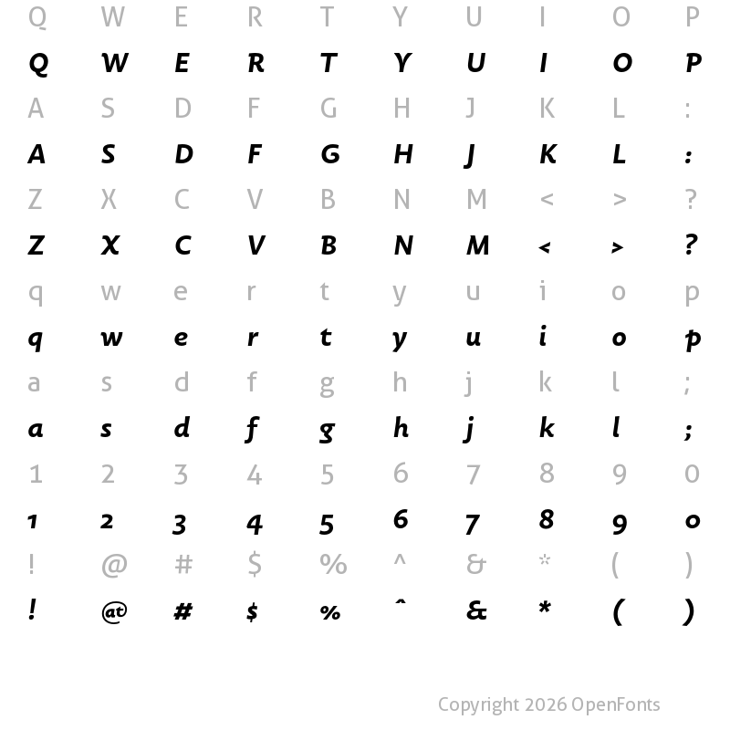 Character Map of Carolin?ale Bold Italic