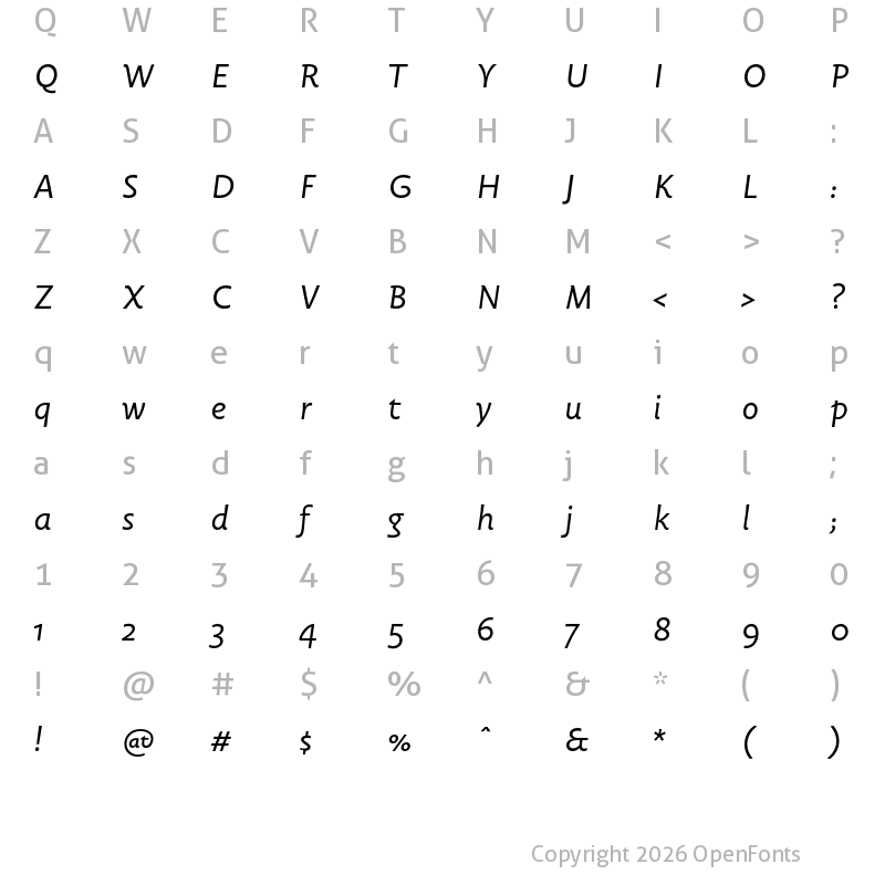 Character Map of Carolin?ale Italic