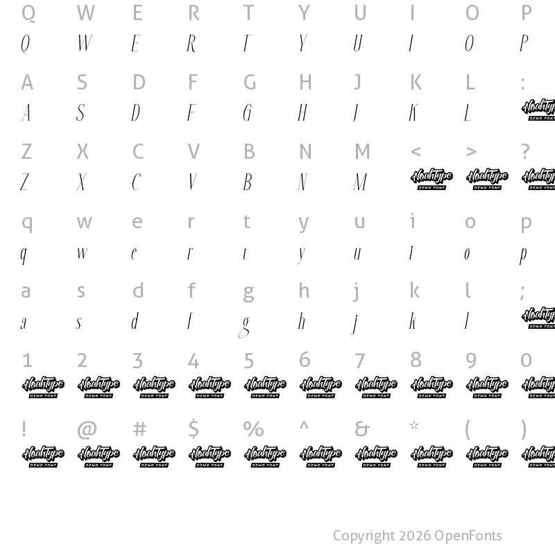 Character Map of Caroline Stage Demo Italic