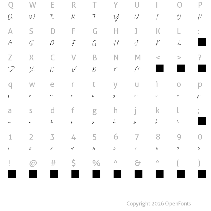 Character Map of Carolyn Regular