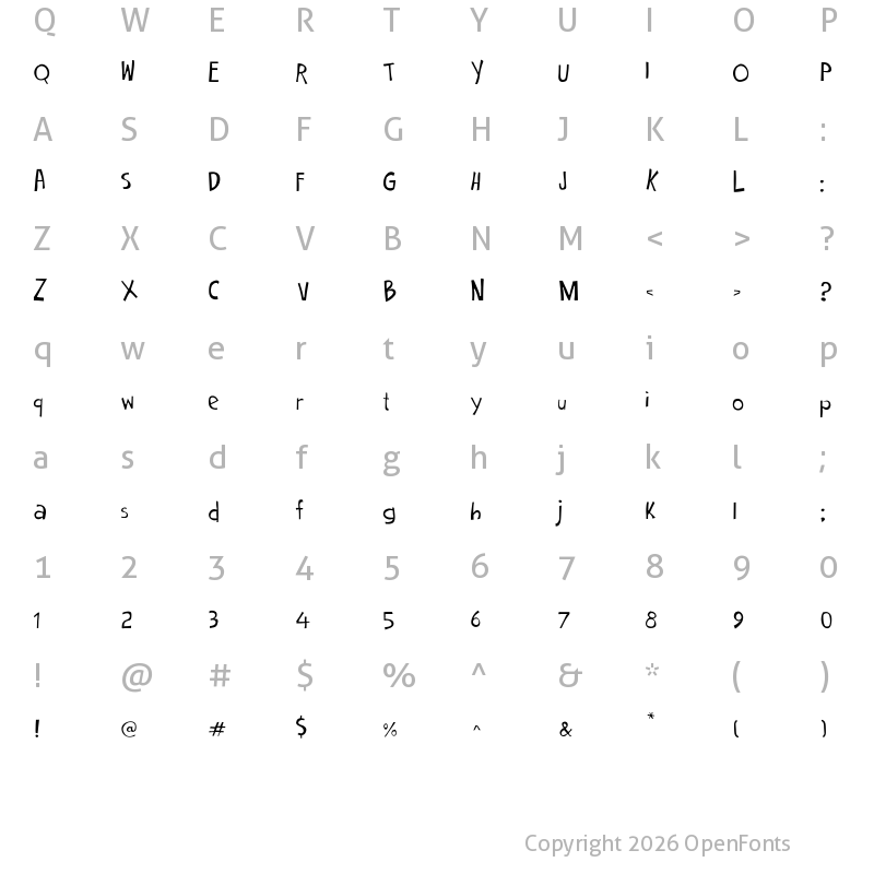 Character Map of Cartoon 2 Package Italic