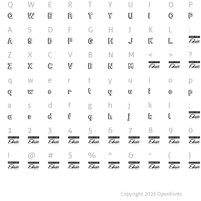 Character Map of Cartoonery Demo Regular