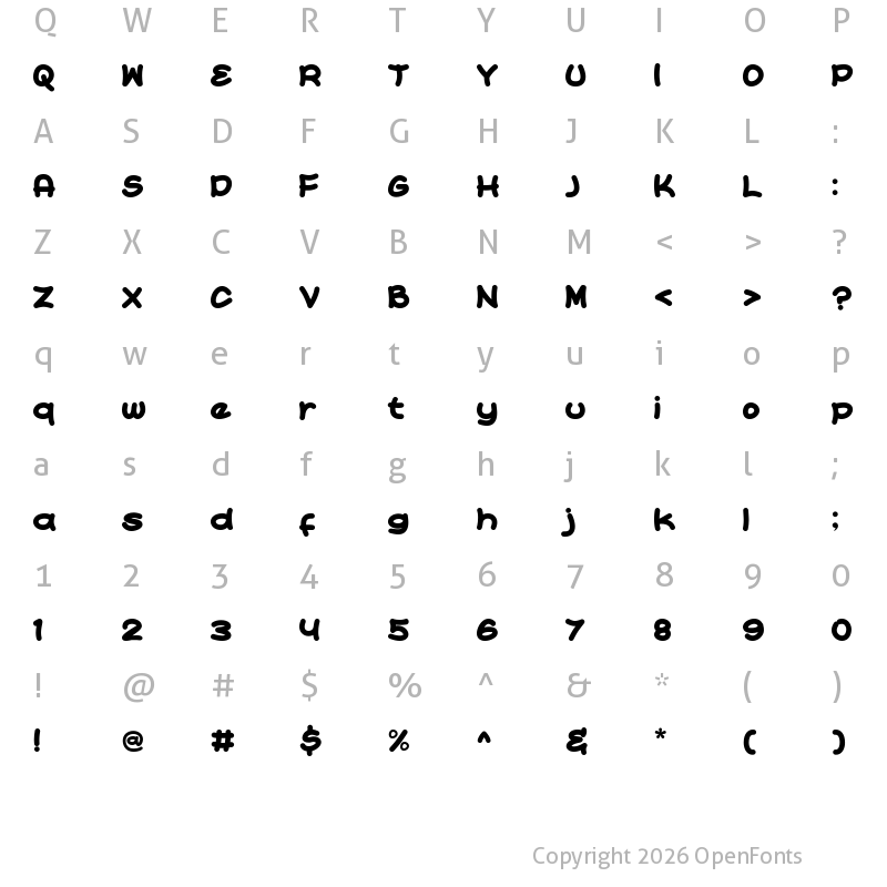 Character Map of CARTOONIC Regular