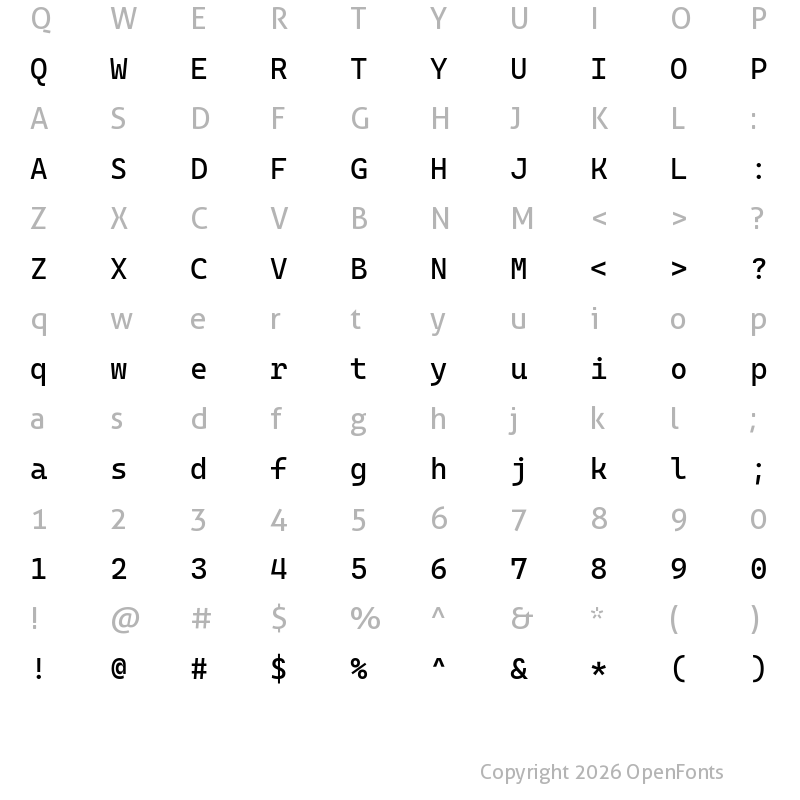 Character Map of Cascadia Code Regular
