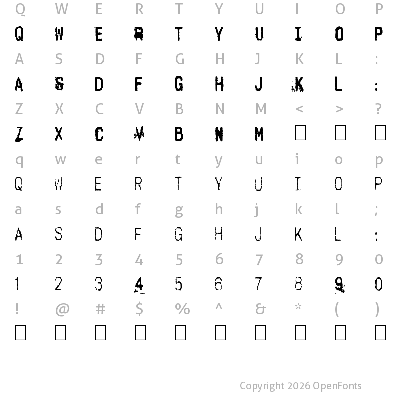 Character Map of Cashier Regular