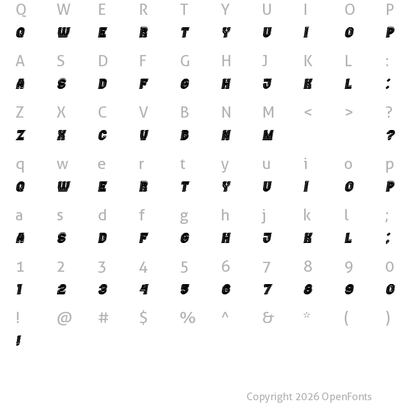 Character Map of Casino 3D Filled Italic
