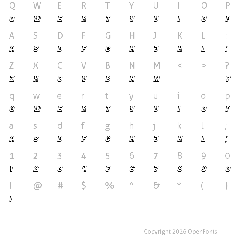 Character Map of Casino 3D Italic