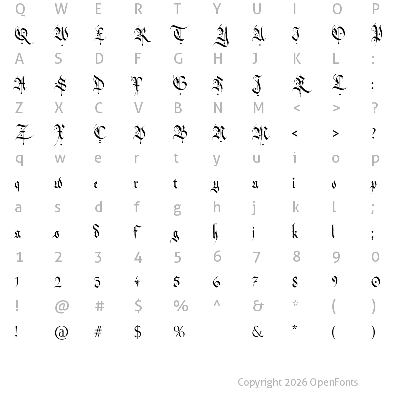 Character Map of cassiodore-fraktura Regular