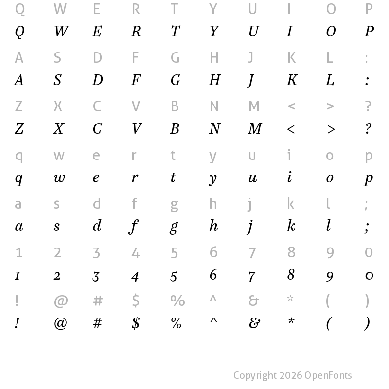 Character Map of Casus Pro Book Italic