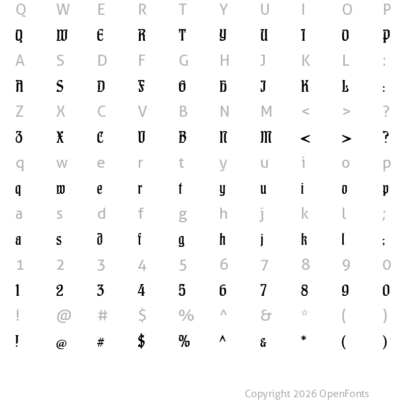 Character Map of CAT Hohenzollern Regular