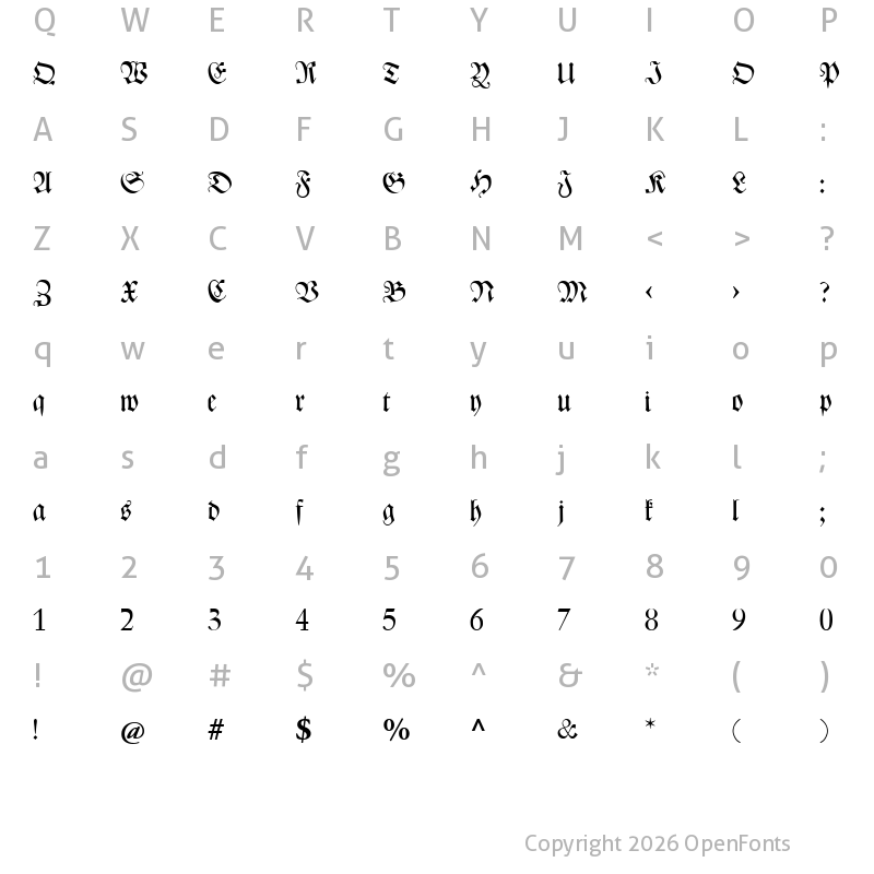Character Map of CAT Zentenaer Fraktur UNZ1 Regular