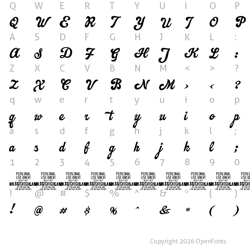 Character Map of Catchland PERSONAL USE ONLY PERSONAL USE ONLY