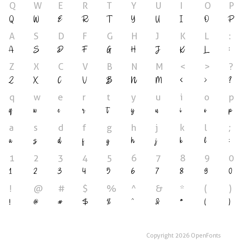 Character Map of Cautions Brush Regular