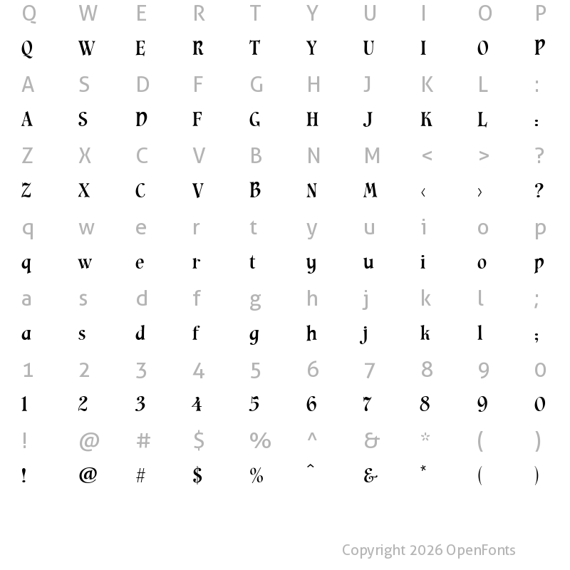 Character Map of Cavalier Regular