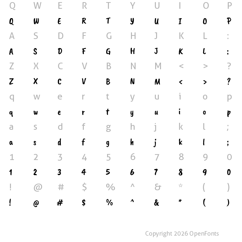 Character Map of Caveat Brush Regular