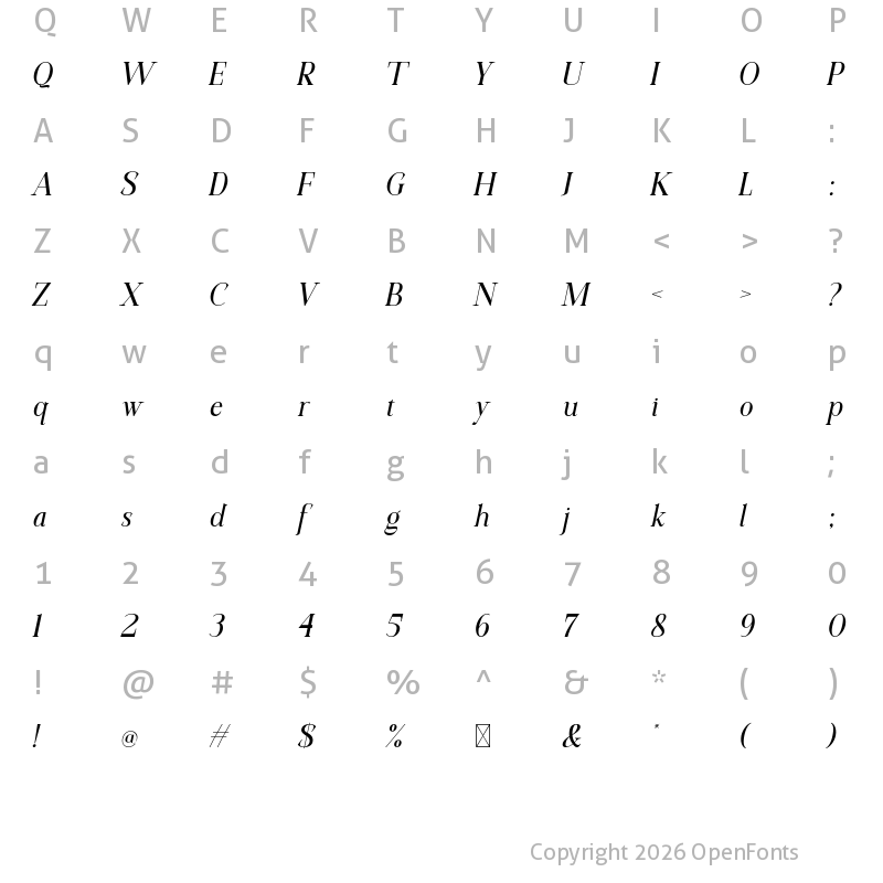 Character Map of Cavergiz Italic