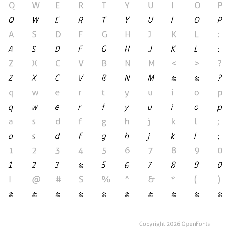 Character Map of CCHeroSandwichPro ExtraLight Italic Italic