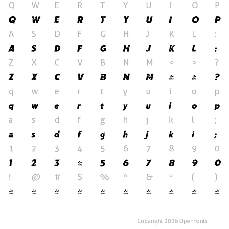 Character Map of CCSingleBoundVintage Heavy Italic Italic
