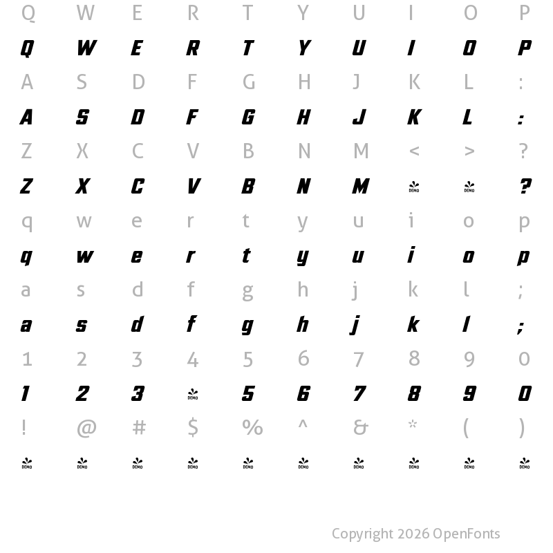 Character Map of CCUltimatum Heavy Italic Italic