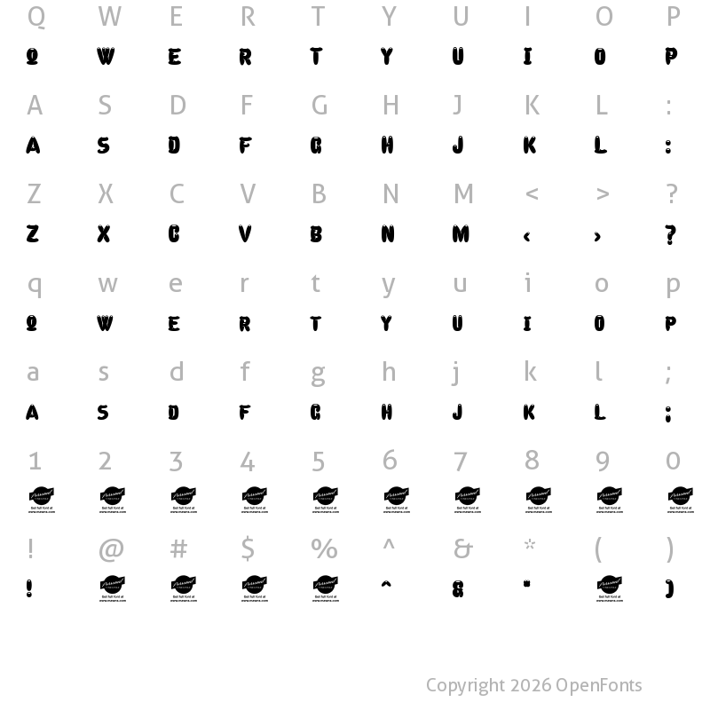 Character Map of Celebrater PERSONAL USE Regular