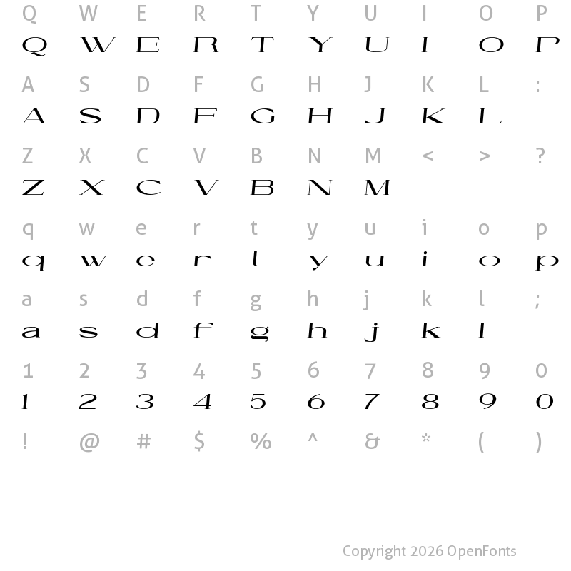 Character Map of Cellofy Extra Bold Extra Expanded Italic