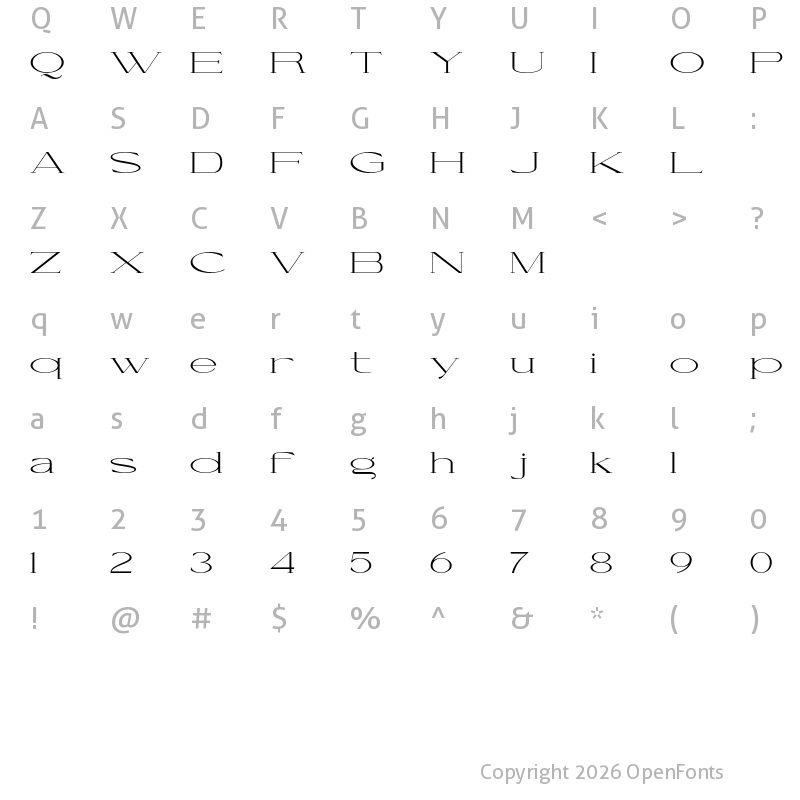 Character Map of Cellofy Extra Light Extra Expanded