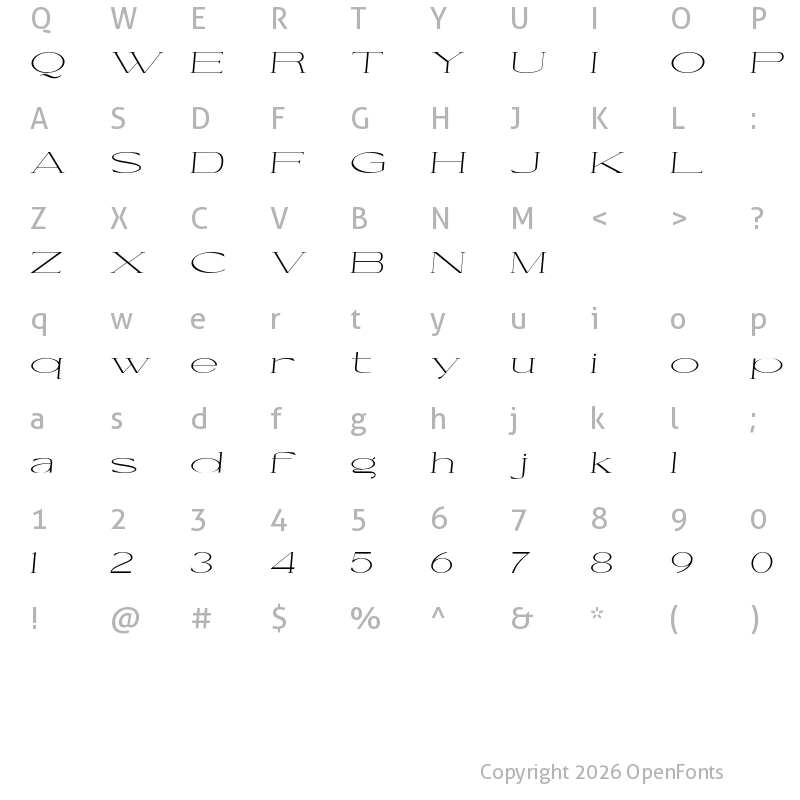 Character Map of Cellofy Thin Extra Expanded Italic