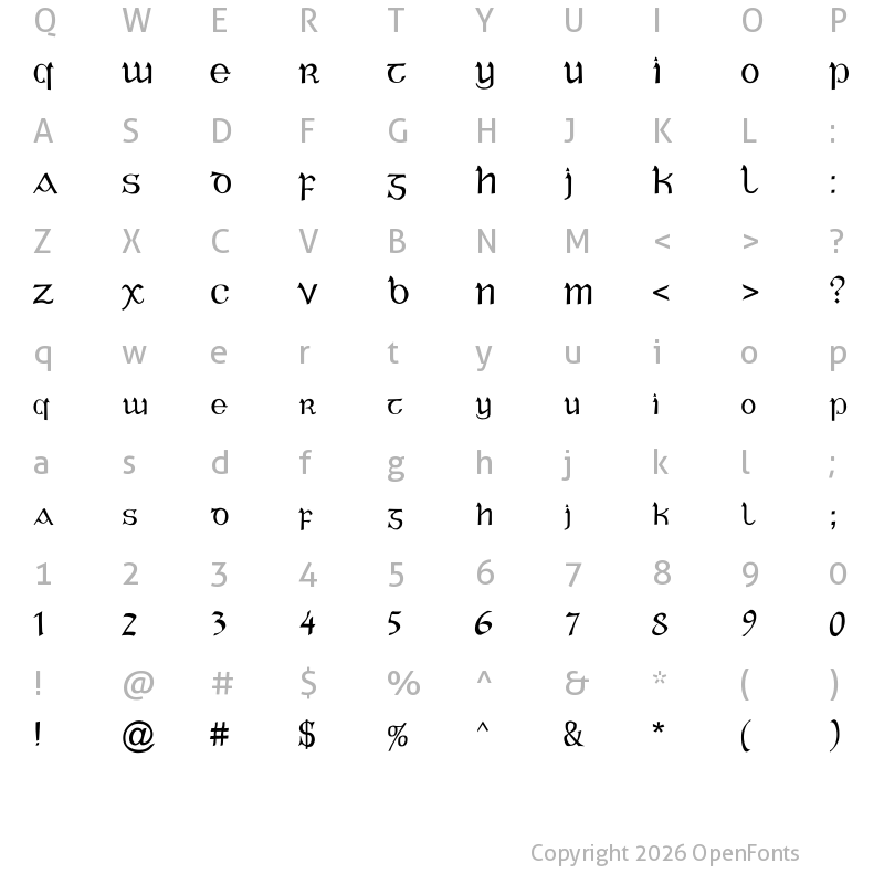 Character Map of Celtic Gaelige Regular