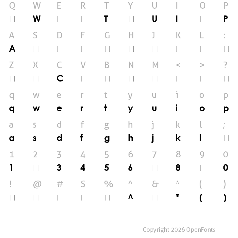 Character Map of CentGothWGL-Bold ?