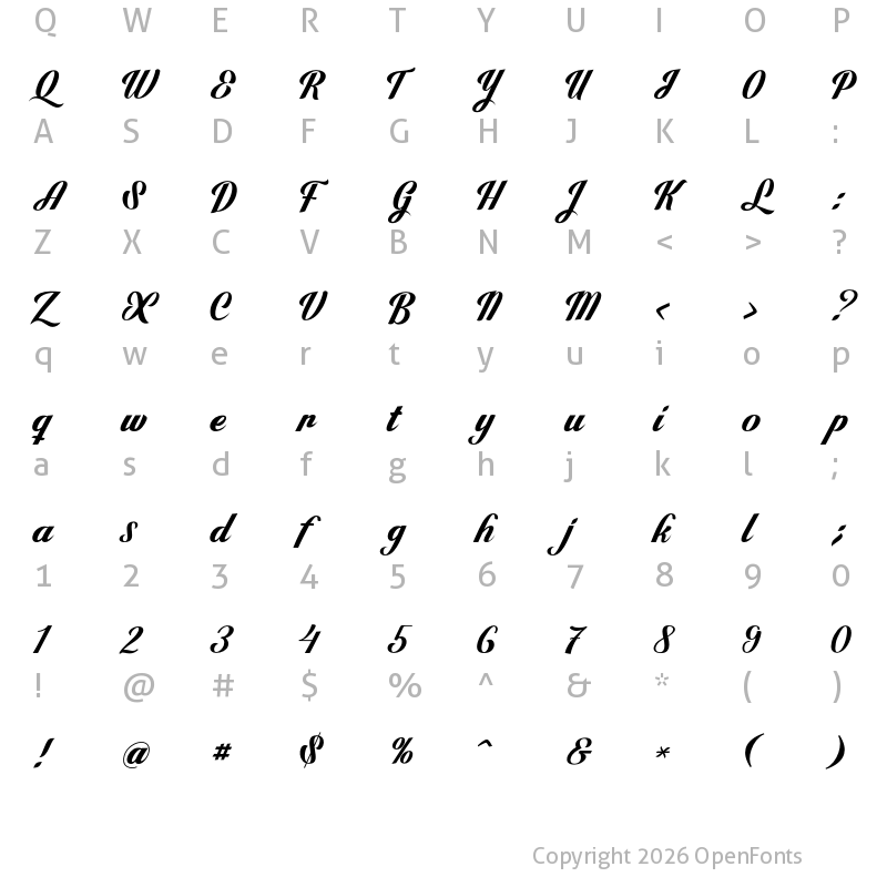 Character Map of Cential Script Regular