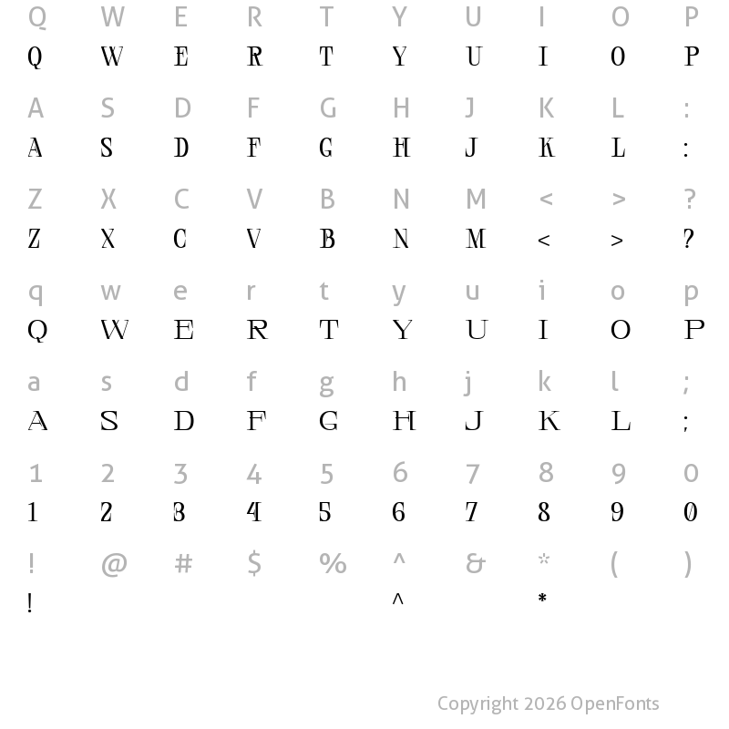 Character Map of Central Display DEMO Regular