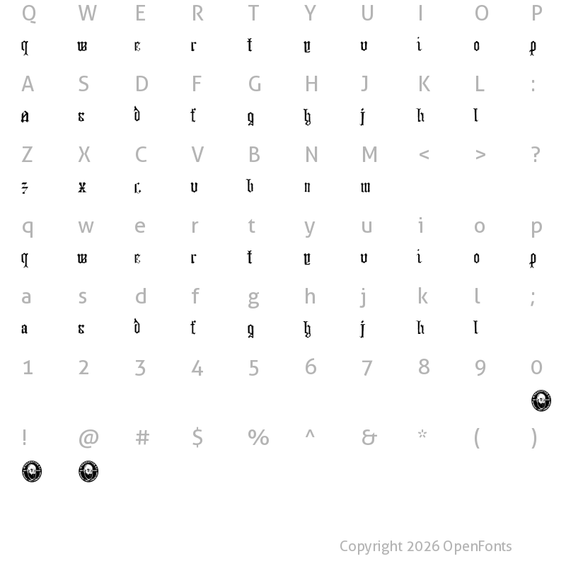 Character Map of Century Manero Regular