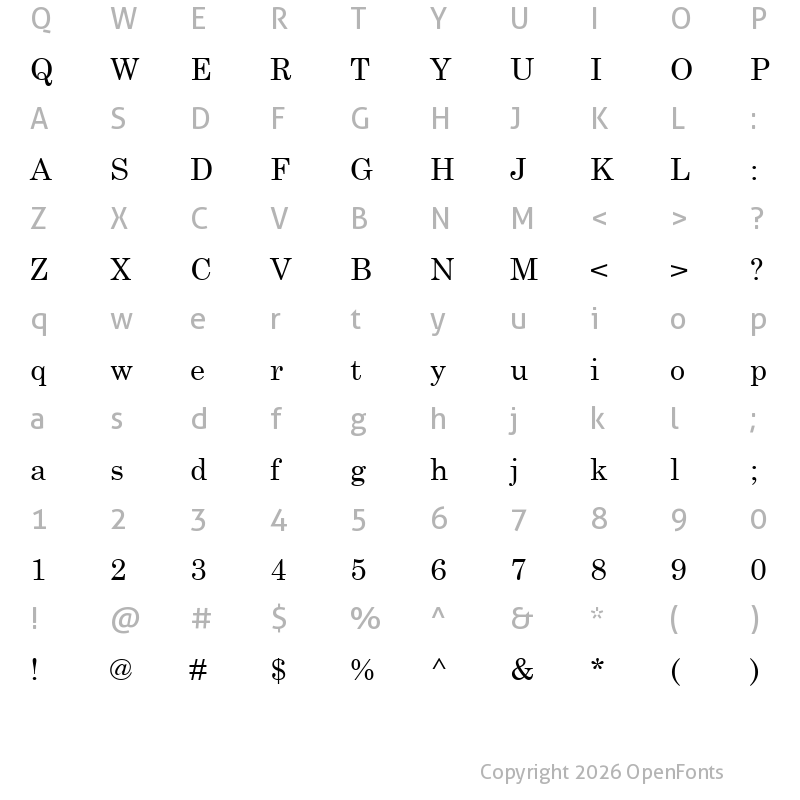 Character Map of Century Schoolbook Regular