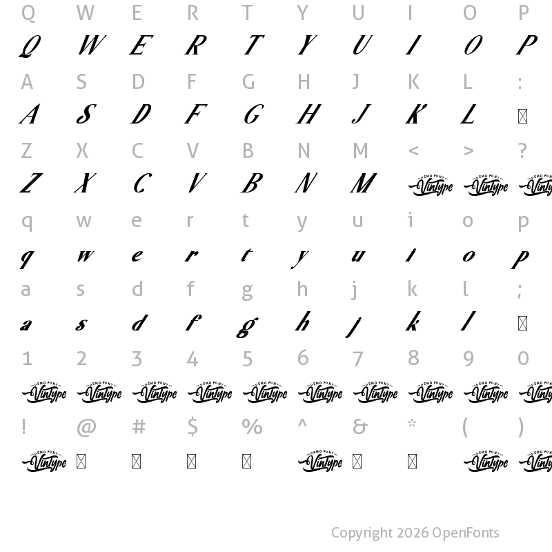 Character Map of Cerolinedion Demo Bold