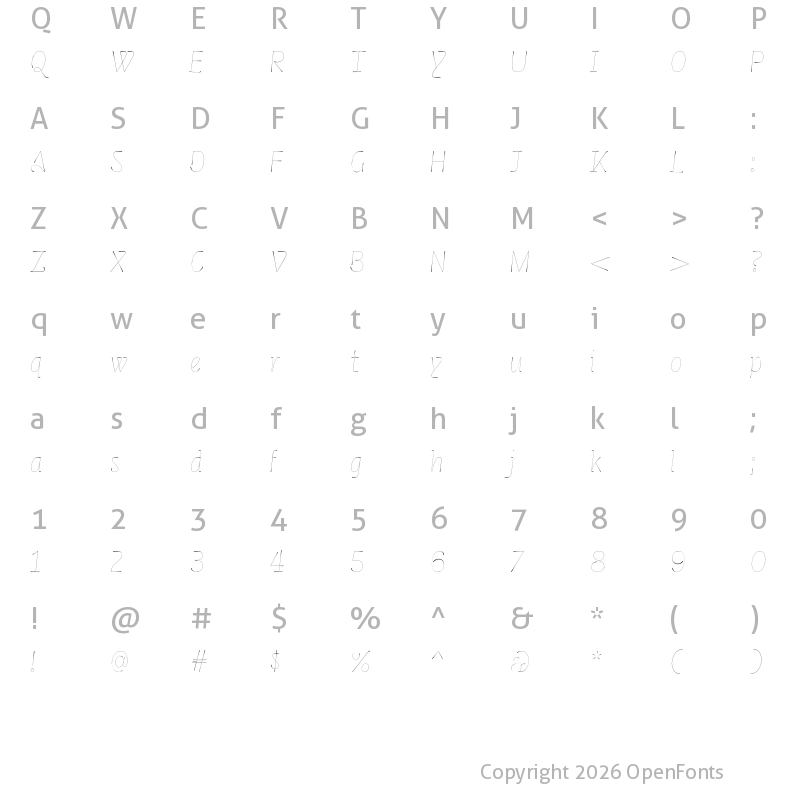Character Map of Cerulya CF Light Italic