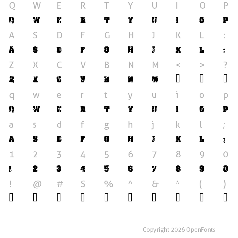 Character Map of CF Crack and Bold Regular
